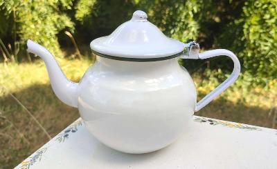 Théière émaillée blanche 1L: théière tradition acier émaillé vintage tous feux, qualité